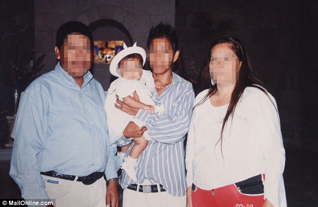 Disappeared: The stepfather, left, and the mother, right, have not been seen for two days. They are pictured with another relative and his child