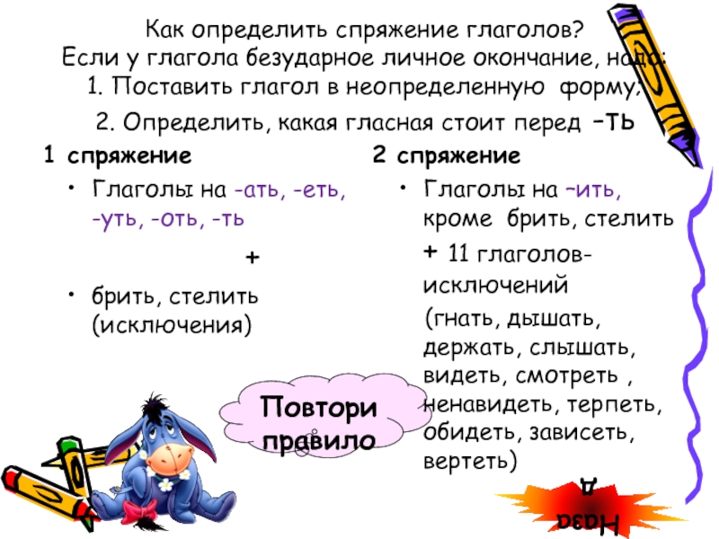 Глаголы исключения 1 и 2 спряжения 4 класс презентация перспектива