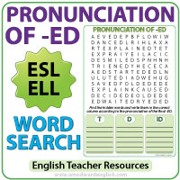 Pronunciation of ED - ESL Word Search - English Teacher Resource